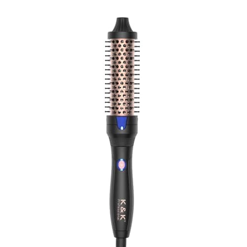 Image of K&K Thermal Brush Keratin Protect Heated Barrel Hot Hair Brush Ionic Smooth Shine Volumize Comb Dual Voltage Hair Straightener Curler Styling Tool 32 mm UK Plug (Black, 32mm)