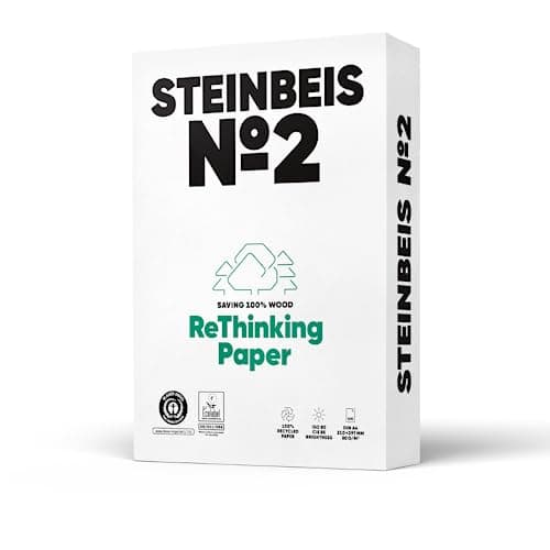 Image of Steinbeis No.2 Printer Paper - A4 Recycled Paper 80gsm White & Chlorine Free 2500 (5 x 500) Sheets of High Quality Copier Paper ISO 80 / CIE 85
