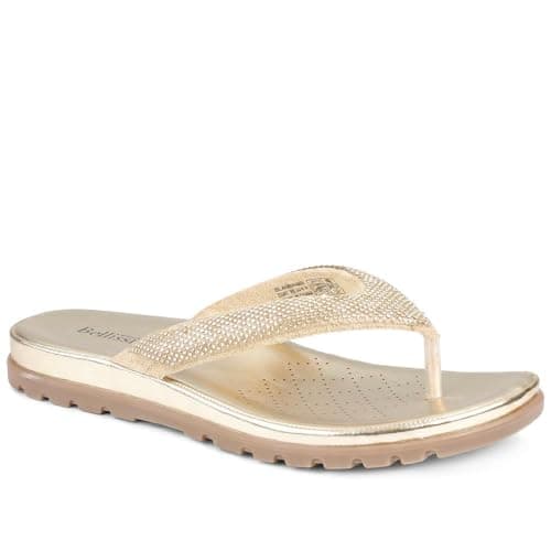 Image of Bellissimo Cushioned Diamante Toe Post Sandals - Gold Size 7