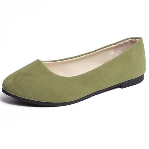 Image of Hwalleum Women's Ballet Flats, Womens Simple Casual Flat Shoes Solid Color Pumps Ladies Girls Dolly Ballet Ballerina Work Smart Office Formal Comfort Pointed Toe Slip On Flats Shoes Army Green