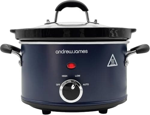 Image of Andrew James 1.5L Slow Cooker - Roast-to-Rest – Compact Small Slow Cooker for 1–2 People with Oven-Proof Ceramic Pot, Easy-Clean Design, 3 Heat Settings & Glass Lid – Make Sauces, Soups & Small Meals