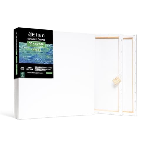 Image of Elan Stretched Canvases 50x50 CM, 6-Pack Large Canvas for Painting 280 GSM, Triple Primed Large Stretched Canvas for Painting 50x50 CM