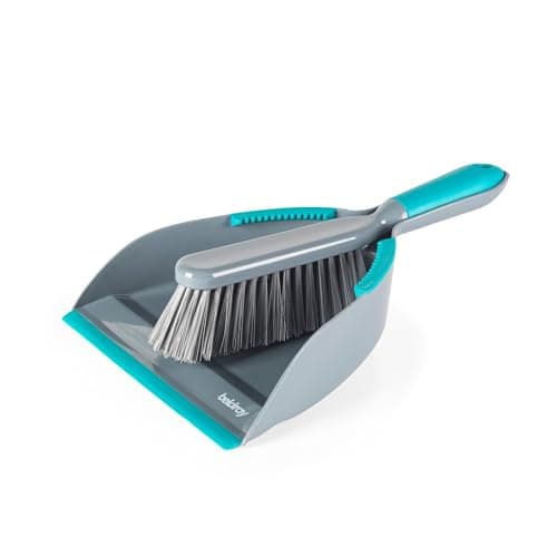 Image of Beldray Antibac Dustpan & Brush Set – Non-Scratch Bristles, Hard Flooring, Antibacterial Treated, Deep Dustpan with Rubber Cleaning Teeth & Rubber Lip, Feet on Base for Angled Sweeping