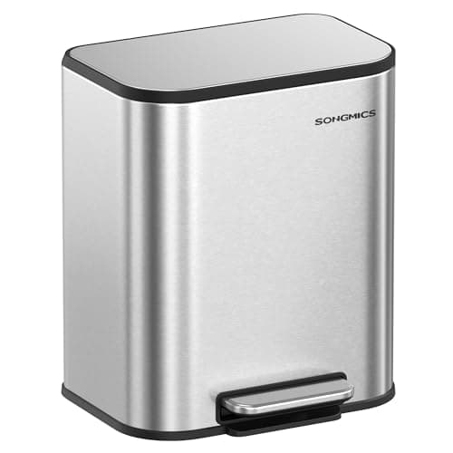 Image of SONGMICS Kitchen Bin, 20L Pedal Bin, Steel Trash Bin, Soft-Close Lid, Stays Open, Inner Bucket, Wide Non-Slip Pedal, Metallic Silver LTB542E20