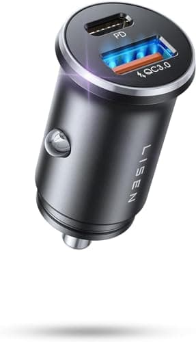 Image of LISEN Car Charger Cigarette Lighter USB Charger [All Metal & Smallest] 12V Car USB Socket Adapter USB C Car Phone Charger Fast Charge (Graphite Black, 1PC)