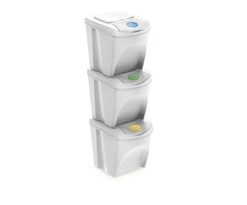 Image of Sorting Waste Bin Recycling Segregation Stackable Lidded Handle Flap Lid 25L Grey (1, White)