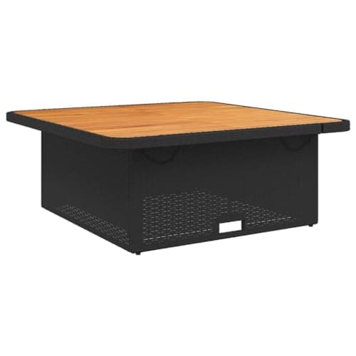 Image of vidaXL Garden Table - Outdoor Dining/Coffee Table, Adjustable Black Poly Rattan & Acacia Wood, 110x110 cm