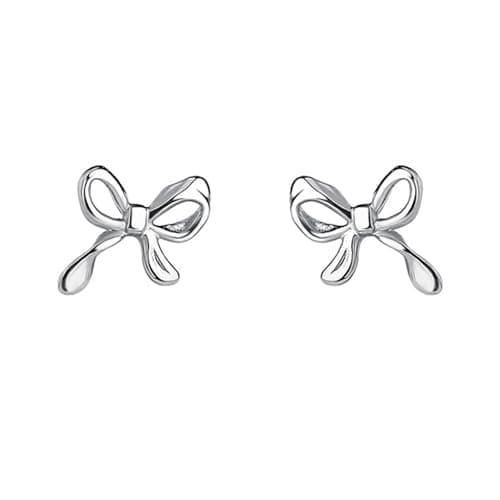 Image of Tiny Bow Stud Earrings for Women Girls 925 Sterling Silver Hypoallergenic Small Bowknot Cartilage Earring Dainty Cute Lovely Silk Knot Studs Anniversary Birthday Valentine's Day Jewelry (Silver)