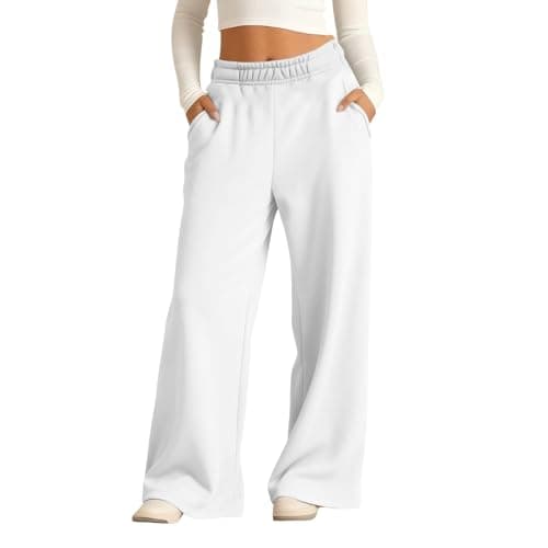Image of Girls Wide Leg Joggers Kids Baggy School Trousers Teen Girls Trendy Oversized Sweatpants Elastic High Waist Sweat Pants Tracksuit Bottoms Straight Leg Trousers (White, 13-14 Years)