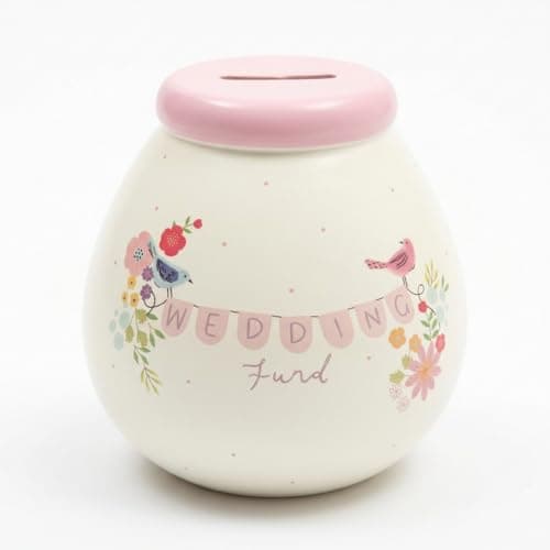 Image of Pot of Dreams Wedding Fund Money Pot – Hand Painted Ceramic Savings Jar, Break to Open Piggy Bank Alternative, Holds up to £1000 in £2 Coins, Wedding Gift Idea