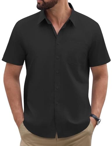 Image of heekpek Mens Shirts Short Sleeve Summer Oxford Shirt for Men Smart Casual T Shirts Button Down Collar, Black, XL