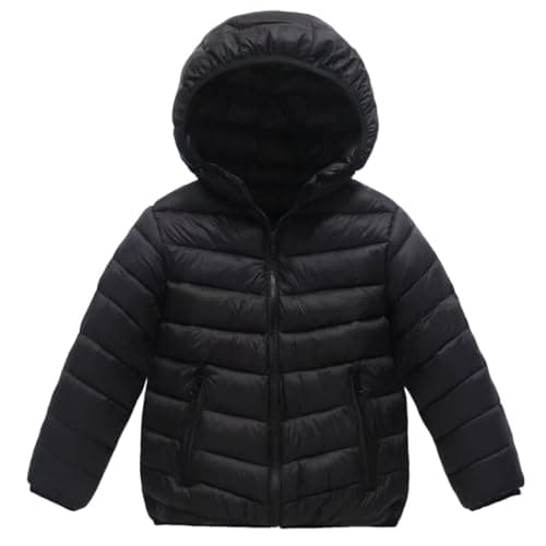 Image of duxyoz Boys Puffer Winter Coat Kids Lightweight Hooded Padded Winter Coats Color Block Thick Warm Snow Outwear Windproof Outdoor Softshell Down Jacket With Pockets Black 14-15 Years