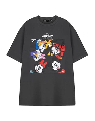 Image of Disney Mickey Mouse Unisex Grey Short Sleeved T-Shirt | Classic Cartoon Characters Graphic Tee | Kids & Adults Apparel | Mickey, Minnie, Donald & Goofy Retro Top