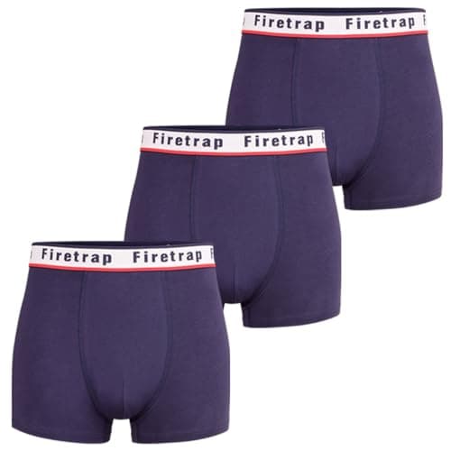 Image of Firetrap Mens 3 Pack Designer Boxer Shorts, Underwear Gift Set Trunks Comfortable Stretch Cotton Plain Colours Mens Briefs All Blue S