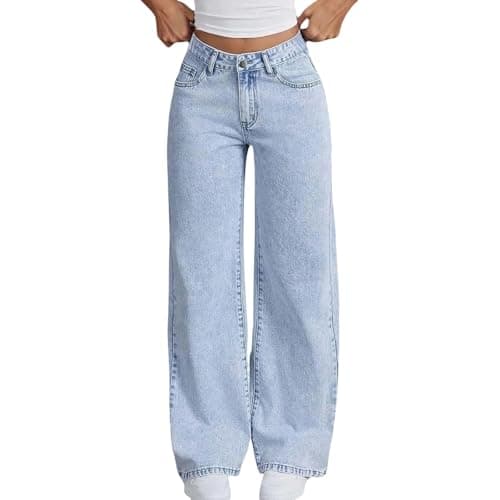 Image of Teen Girls Wide Leg Jeans Y2k Hip Hop Baggy High Waist Denim Pants Kids Casual Fashion Straight Slim Fit Streetwear School Retro Denim Trousers with Pocket (Light Blue-b, 12-13 Years)