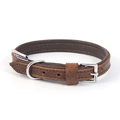 Image of Ancol Vintage Leather Padded Collar 26-31cm Size 2, chestnut