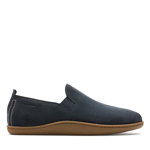 Image of CLARKS Home Mocc Suede Slippers in Navy Standard Fit Size 9, Blue