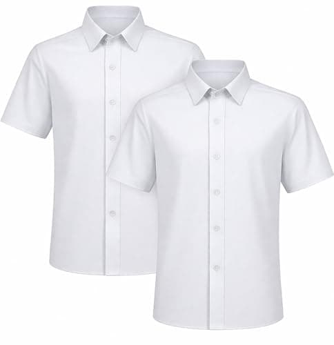 Image of NIYS Kids School Shirts for Boys & Girls – Full & Half Sleeve – White & Sky Blue Plain Dress Shirts – Age Upto 16 Years (UK, Age, 9 Years, 10 Years, Regular, 2, White SS Boys)