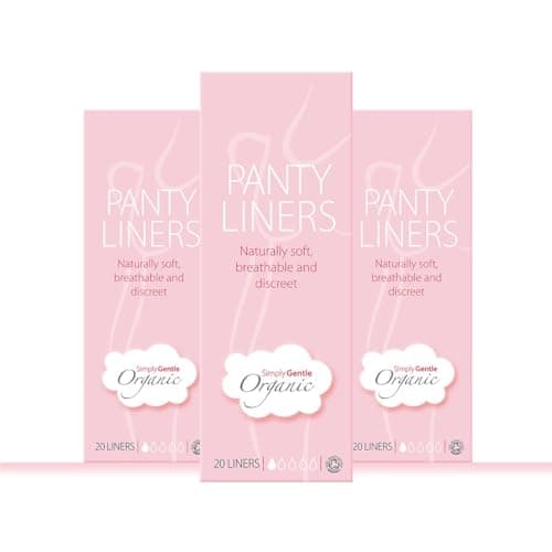 Image of Simply Gentle Organic Panty Liners for Women, Ultra Absorbent Pads, 100% Cotton, Thin and Breathable, Plastic Free, Leak Protection, Sanitary, Comfortable, for Sensitive Skin, 60 Pads (Pack of 3)