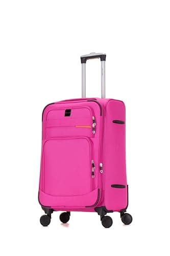 Image of Skylark Medium Suitcase 24" Super Lightweight Luggage 20% Expandable 4 Wheels Spinner 3-Digit Combination Lock Soft Shell Luggage for 15 to 20kg (Pink, 78 litres)