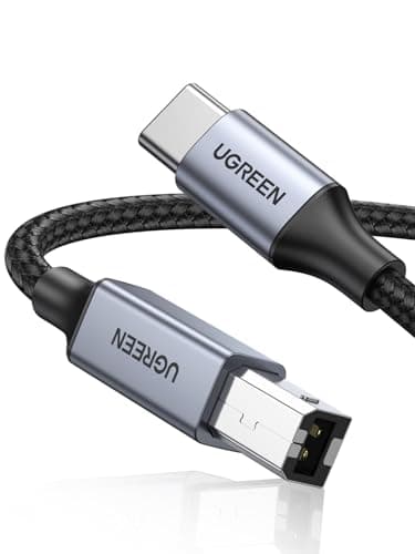 Image of UGREEN USB B to USB C Printer Cable, Type B 2.0 Braided Data Lead for MacBook Pro/Air, HP/Epson/Canon Printer, Scanner, MIDI Cable Compatible with MIDI Controller/MIdI Keyboard/Musical Instrument (1M)