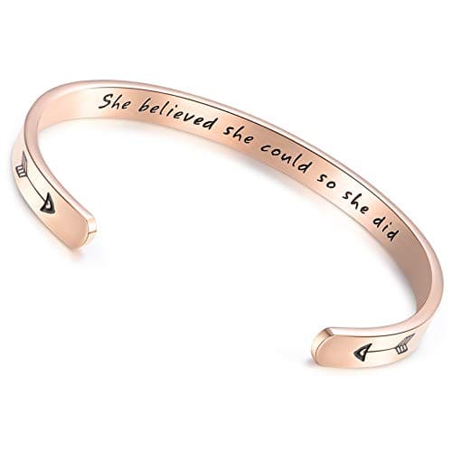 Image of CERSLIMO Friendship Bracelet for Womens - Inspirational Friendship Gifts for Best Friend, Motivational Cuff Bangle Sister Mother Teacher Gifts Bracelet Birthday Christmas Gifts, She Believed Rose Gold