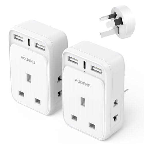 Image of UK to Australia Plug Adapter 2 Pack 6 IN 1 Australian Travel Adapter with 2 USB Ports & 1 USB-C Fast Charger(5V/3.4A) and 2 Shaver Plug Adaptor UK to Australian New Zealand Fiji Argentina etc (Type I)