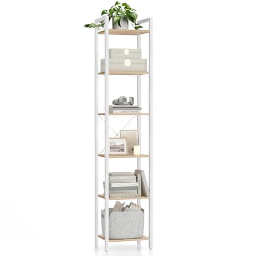 Image of VASAGLE 6-Tier Bookshelf, Bookcase, Shelving Unit, for Office, Study, Living Room, Bedroom, 30 x 40 x 187.5 cm, Industrial, Natural Beige and Cloud White LLS101N01