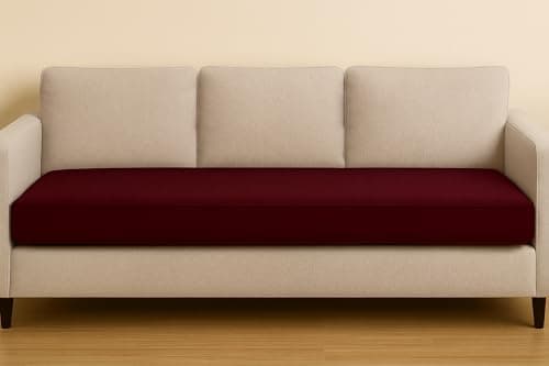 Image of SLUMBER HOME 3 Seater Booster Cushion with Removable Cover, 150 x 50 x 10 cm Firm Memory Foam Orthopaedic Seat Pad, Large Sofa Cushion with Soft Polyester Washable Cover Burgundy