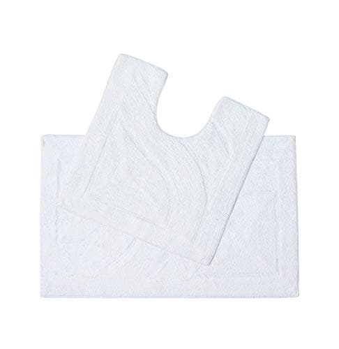 Image of HOMESCAPES Bath Mat Set, Luxury 1600gsm Extra Soft 100% Cotton, Reversible Bathroom Mat Sets 2 Piece, Washable, Non-Slip, Super Absorbent, Quick-Dry, White Bathroom Rug with Toilet Rug