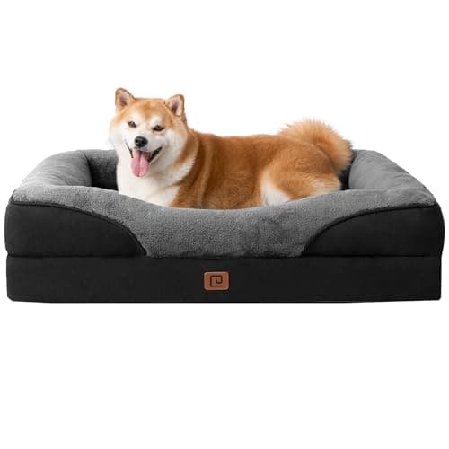 Image of EHEYCIGA Memory Foam Dog Beds Large, Orthopedic Dog Beds Sofa with Sides and Waterproof Liner, Pet Couch with Washable Removable Cover and Non-Slip Bottom, 89x56x16cm, Charcoal