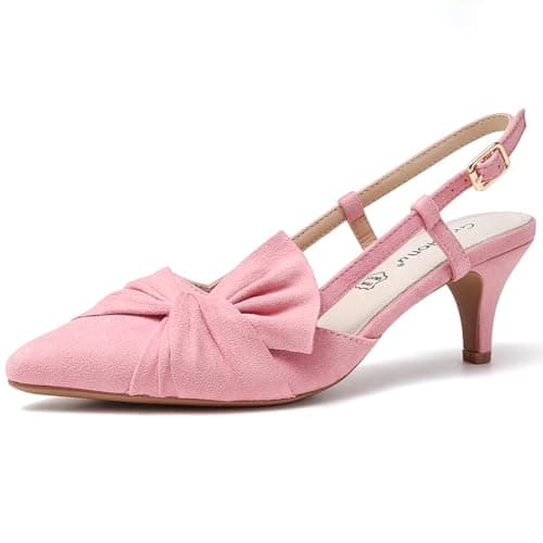 Image of Greatonu Women's Pointed Toe Slingback Dress Court Shoes, Pink Bowtie - 6 UK
