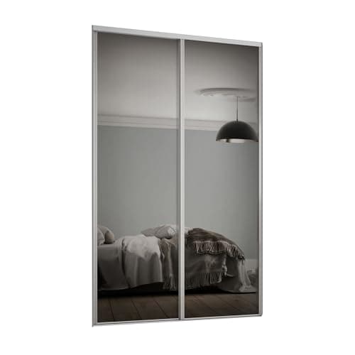 Image of SPACEPRO Heritage Sliding Mirror Wardrobe Doors – Modern 2 door Sliding Mirror Wardrobe, White Finish, Full Length Mirror Sliding Door Kit with Track, Ideal for 2260mm x 1185mm opening size