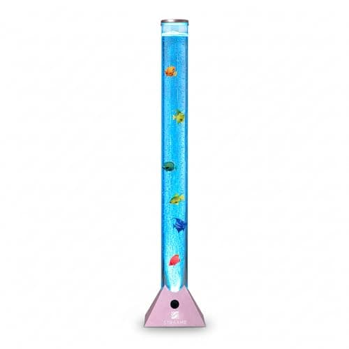 Image of Straame 90cm Bubble Fish Lamp, Colour Changing LED Light, Sensory Room Decor & Mood Lamp, Includes Artificial Tropical Fish, Adjustable Bubble Tube, Plug-in Power, Rose-Gold Base