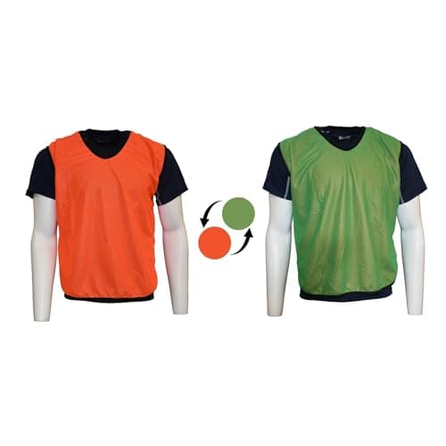 Image of Precision Reversible Mesh Training Bibs, Multi Sport Dual Colour Unisex Design, Football Hockey Rugby, Lightweight and Breathable Polyester, 50" Chest, Adults, Orange/Green