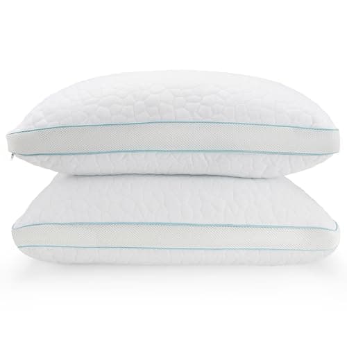 Image of Shredded Memory Foam Pillows 2 Pack, Adjustable Firmness Bed Pillows with Bamboo Rayon Cover – Medium Firm Support, Breathable & Machine Washable for Side, Back & Stomach Sleepers (70 x 45cm)