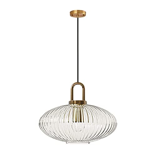 Image of ZTTECH Clear Glass Pendant Lighting with Ribbed Glass Lamp Shade and Bronze Finish, Modern Retro Ceiling Light Hanging Lamp for Bedside Dining Table Kitchen Island (300mm) (300mm)