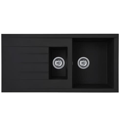 Image of Liquida CU15BL 1.5 Bowl Composite Reversible Inset Black Kitchen Sink with Waste