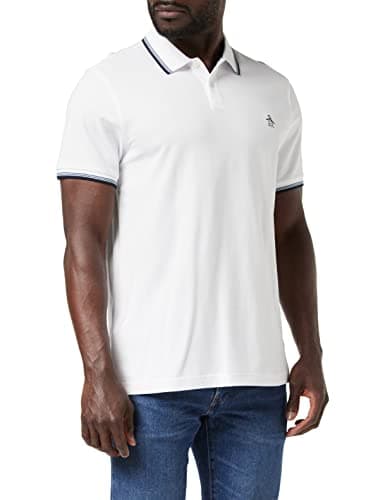 Image of ORIGINAL PENGUIN Men's 56 Tipped Sticker Pete Polo Shirt, White (Bright White ), S UK