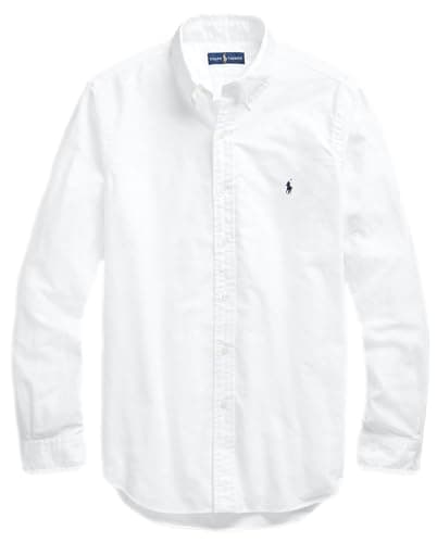 Image of Polo Ralph Lauren Men's Classic Oxford Long Sleeve Sport Shirt, White with Solid Navy Pony, XXL