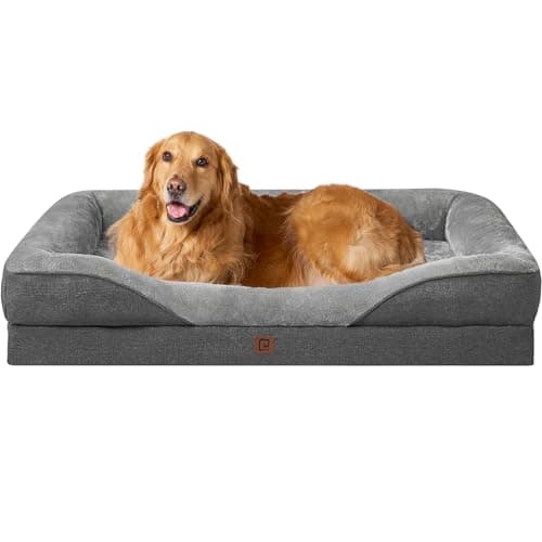 Image of EHEYCIGA XL Dog Bed Memory Foam, Extra Large Orthopedic Dog Beds Sofa with Sides and Waterproof Liner, Pet Couch with Washable Removable Cover and Non-Slip Bottom, 106.7x76x18.9cm, Dark Grey
