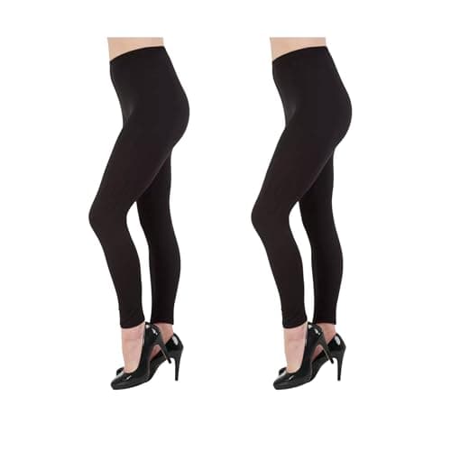 Image of Leggings Eleven High Waisted Black for Women, Thick Full Elastic Length Opaque Leggings Comfy Stretch Plus Size (UK, Numeric, 10, Regular, Regular, #2 Pack Black)