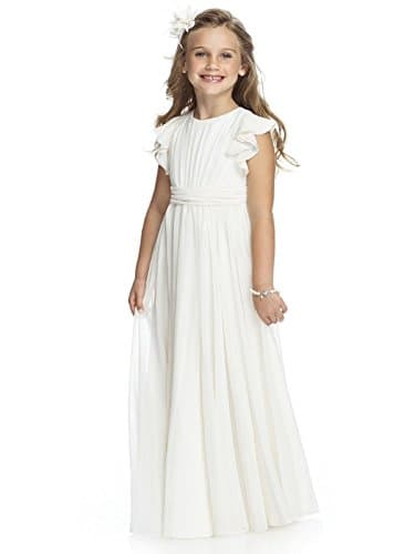 Image of Aibaowedding Fancy Chiffon Flower Girl Dresses Flutter Sleeves Junior Bridesmaid Dress(Ivory 10-11Y)