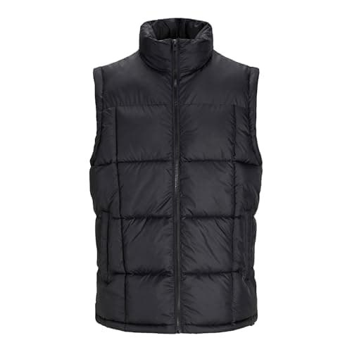 Image of JACK & JONES Mens Gilet 100% Polyester Lightweight Sleeveless Quilted Jacket for Men, Black Colour, Size- Medium