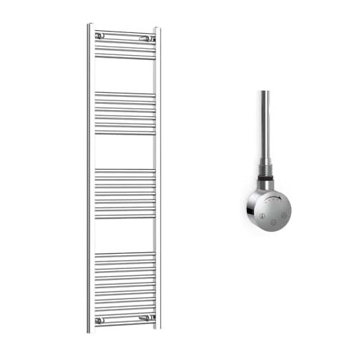 Image of Companyblue 450 x 1600mm Sparkling Chrome Electric Heated Towel Rail with Thermostatic Heating Element - Tall Slim Vertical Radiator - Pre-Filled Electric Towel Warmer