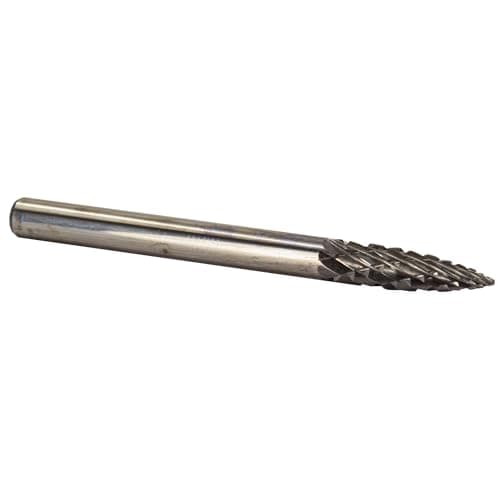 Image of Drill America SG-43 Carbide Burr/Rotary File Tree Pointed End Double Cut for Die Grinder 1/8" Dia. x 3/8" Cut Length with 1/8" Shank and 1-1/2" Overall Length, DUL Series