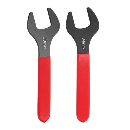 Image of sourcing map 2Pcs Super Thin Single Open End Wrench 33mm/34mm Metric Carbon Steel Slim Wrench 15 Degree Angle Open Ended Ultra Thin Mechanic Spanner with Plastic Handle for Tight Space, Red