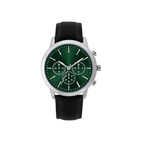 Image of NUOVO Men's Watch Silver Case with Green Dial Black Leather Strap Simple Business Waterproof Analog Quartz Men's Watch
