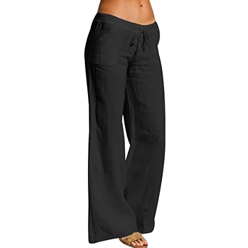 Image of OADOBKICE Baggy Trousers for Women Harem Trousers Women Flared Trousers with Pocket Cotton Trousers Lounge Pants Loose Trousers High Waist Pants Wide Leg Trousers Elegant Pants Popular Black 5XL