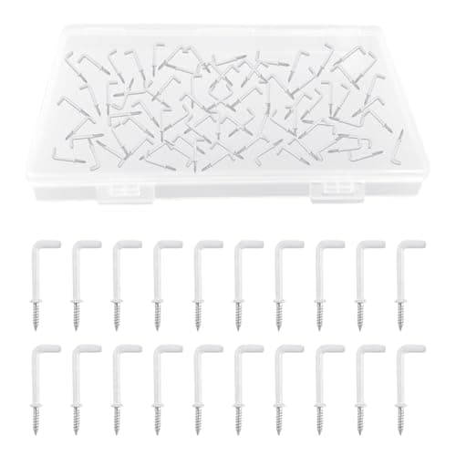 Image of UFURMATE 80Pcs Screw in Hooks L Shaped Hooks with White Plastic-Coated Surface Shouldered Dresser Cup Hooks Right Angle Hooks Self Tapping Screw Hooks for Indoor and Outdoor Hanging
